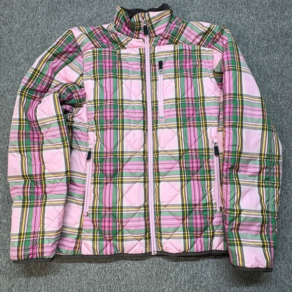Lands' End Jackets & Blazers - Lands End Women's Barbie Pink Plaid PrimaLoft Quilted Puffer Jacket Size M 10-12